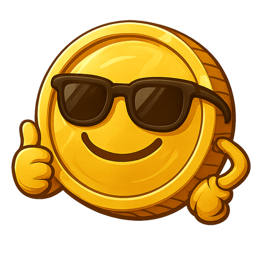 Golden memecoin with sunglasses