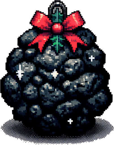 eerie christmas inspired lump of coal with a resident evil style.
Single Game Texture. In-Game asset. 2d. Blank background. High contrast. No shadows.