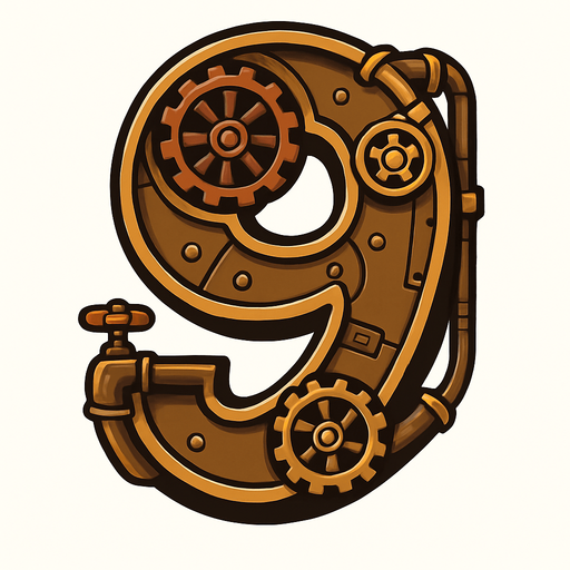 numero 9 en estilo steampunk.
In-Game asset.  2d.  High contrast.  No shadows