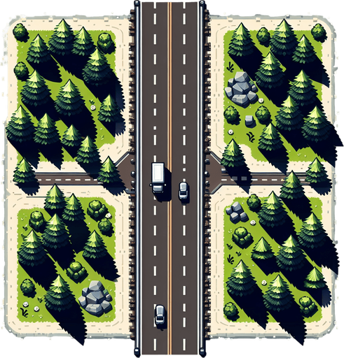 Top down road.
Single Game Texture.  In-Game asset.  High contrast.  No shadows
