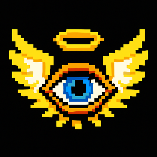 angel en forma de ojo de pixeles.
In-Game asset.  2d.  High contrast.  No shadows