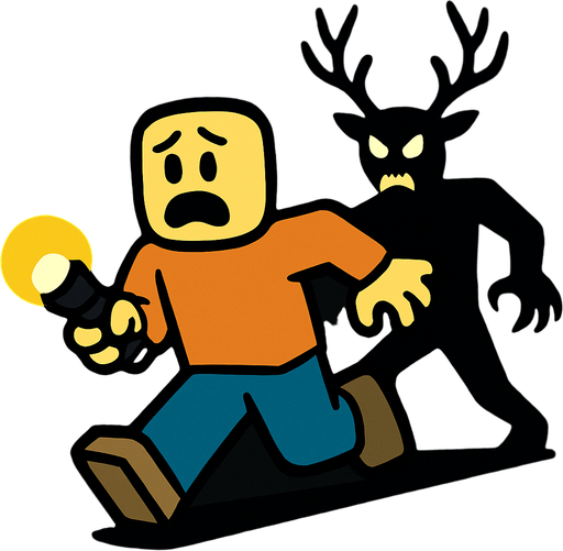 roblox player corriendo de stag con miedo y una linterna en la mano.
In-Game asset.  2d.  High contrast.  No shadows