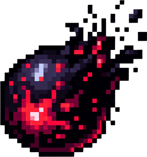 pixel art of a dark goo projectile with red highlights. 
Single Game Texture. In-Game asset. 2d. Blank background. High contrast. No shadows.