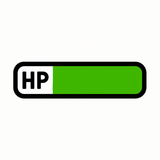 Un medidor de HP con contorno negro y que este lleno, y minimalista.
In-Game asset.  2d.  High contrast.  No shadows
