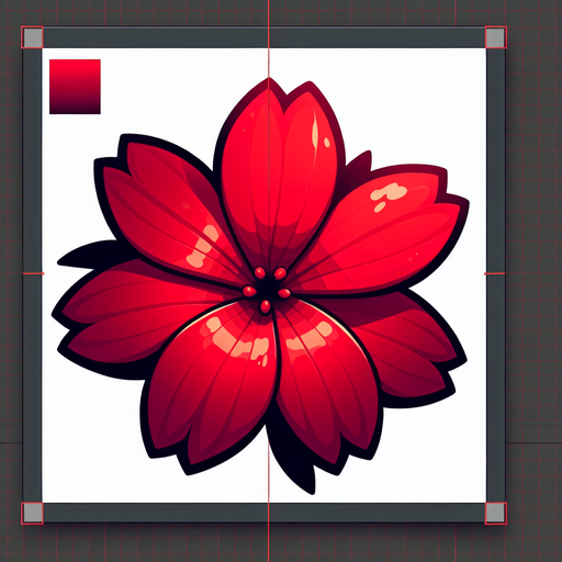 red flower.
Single Game Texture.  In-Game asset.  2d.  Blank background.  High contrast.  No shadows