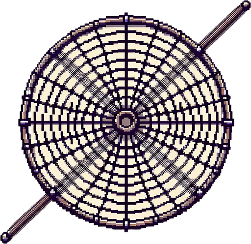8-bit art style circular fishing net without a handle..
8-bit art style