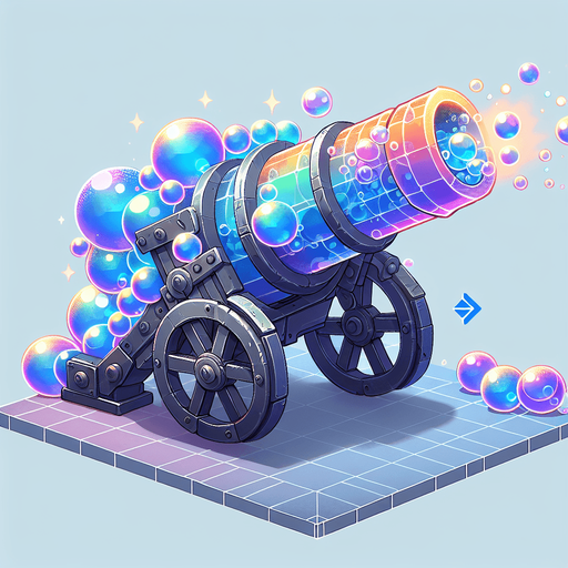 A cannon made out of a bubble.
Single Game Texture.  In-Game asset.  2d.  Blank background.  High contrast.  No shadows