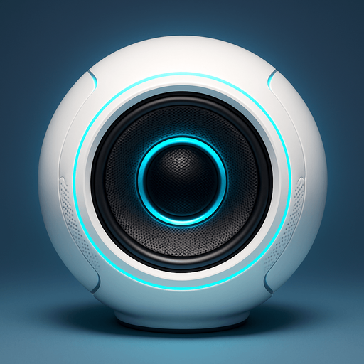Futuristic speaker in the shape of a white orb. Face view