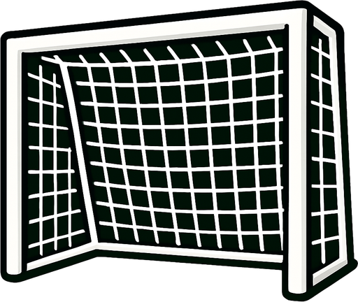 beyaz ağlardan olusan direkleri olan bir futbol kalesi.
In-Game asset.  2d.  High contrast.  No shadows
