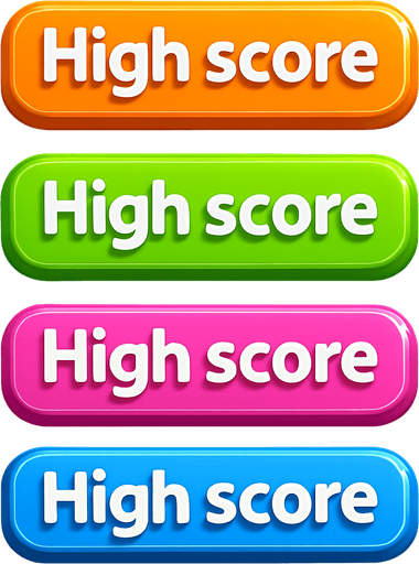 3D pack of buttons have text "Hich score". different colors. HD colors.
In-Game asset.  High contrast.  No shadows. 3D