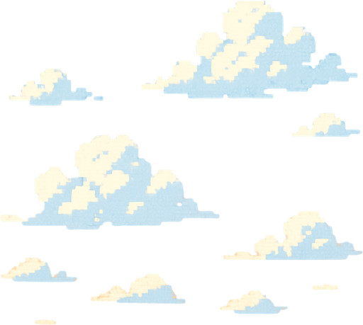 Morning sky background, fluffy white clouds, soft blue gradient, sunrise colors, peaceful atmosphere, 2D pixel art.
In-Game asset.  2d.  High contrast.  No shadows