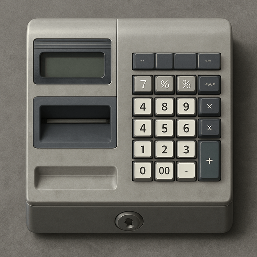 Üstten Bakış Yazar Kasa - Yazısız - Gerçekçi.
In-Game asset.  2d.  High contrast.  No shadows