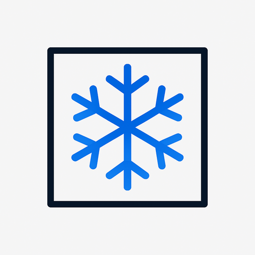 top-down view, simple minimal white square icon, centered ice crystal or snowflake symbol inside, clear sharp lines, no background, clean style, for game UI button, 30x30 px, black border, blue.
In-Game asset.  2d.  High contrast.  No shadows