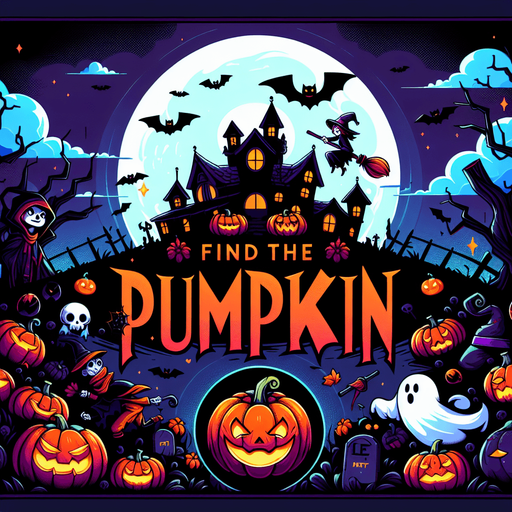 A title screen for a halloween game called Find the Pumpkin! 
No text except Find the Pumpkin!.
Single Game Texture. In-Game asset. 2d. Blank background. High contrast. No shadows.