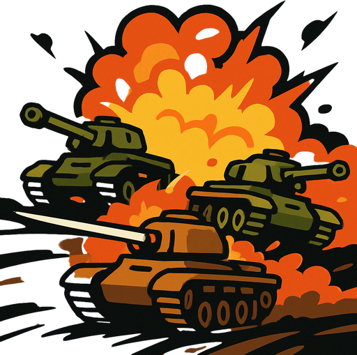 Bir tank savaşı temalı arkaplan görseli hazırla görselde 2 tank olsun ve bu 2 tankın önündeki 1 tankı yakalamaya çalışsın..
In-Game asset.  2d.  High contrast.  No shadows