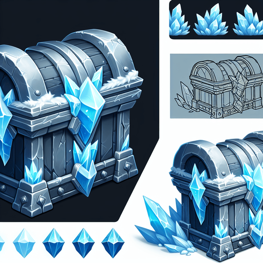 icy treasure chest

Single Game Texture. In-Game asset. 2d. Blank background. High contrast. No shadows.