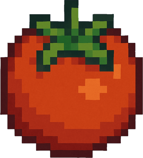 Tomato 2d pixilated topdown.
In-Game asset.  2d.  High contrast.  No shadows