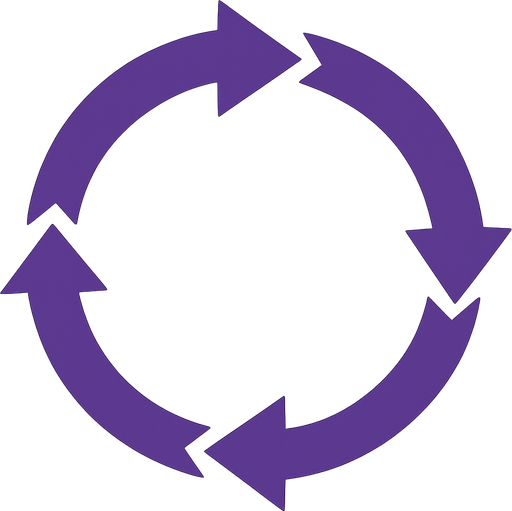 4 segmentos de flecha que forman un circulo en sentido horario, color morado