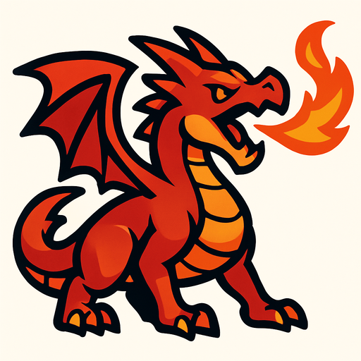 Dragon feu.
In-Game asset.  2d.  High contrast.  No shadows