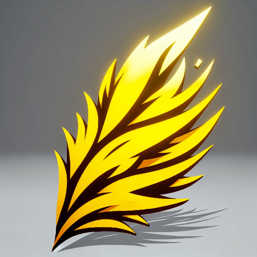 A sharp, angular gust of wind symbol in bright yellow, or a stylized yellow feather..
Single Game Texture.  In-Game asset.  2d.  Blank background.  High contrast.  No shadows