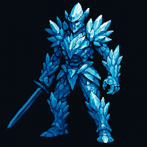 Crystal guardian Dark souls style 2d pixel art.
In-Game asset.  2d.  High contrast.  No shadows