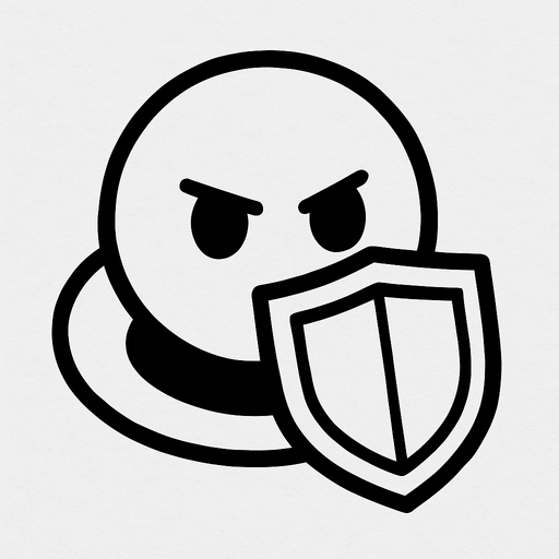 White simple circular enemy seen from above, black outline. Black eyes, with a single shield in-font of it. Black and white only