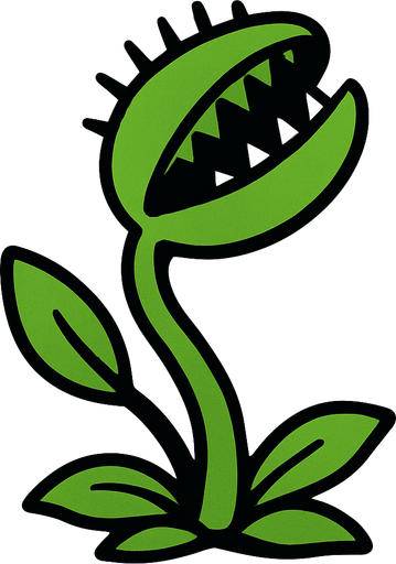 A venus flytrap with one mouth and is looking up side view.
In-Game asset.  2d.  High contrast.  No shadows VERY SIMPLE