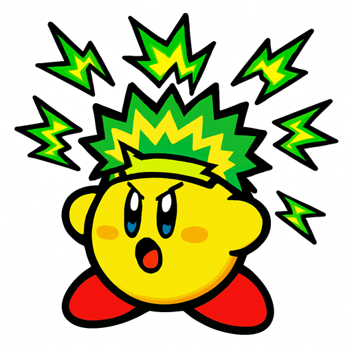 Spark kirby.
In-Game asset.  2d.  High contrast.  No shadows