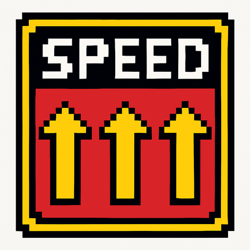 A pixelated speed panel with arrows pointing up.
High contrast.  No shadows