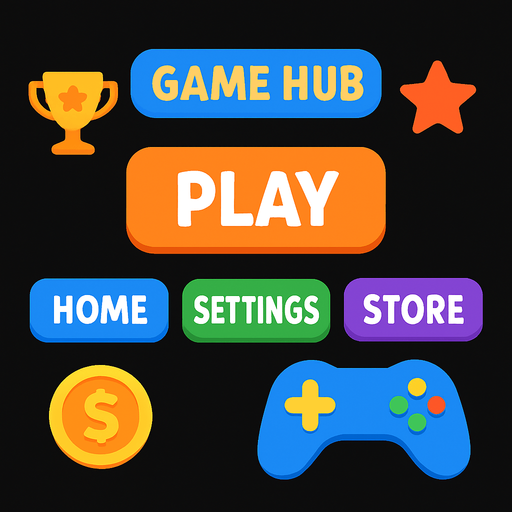 Game hub with a black background.
In-Game asset.  2d.  High contrast.  No shadows