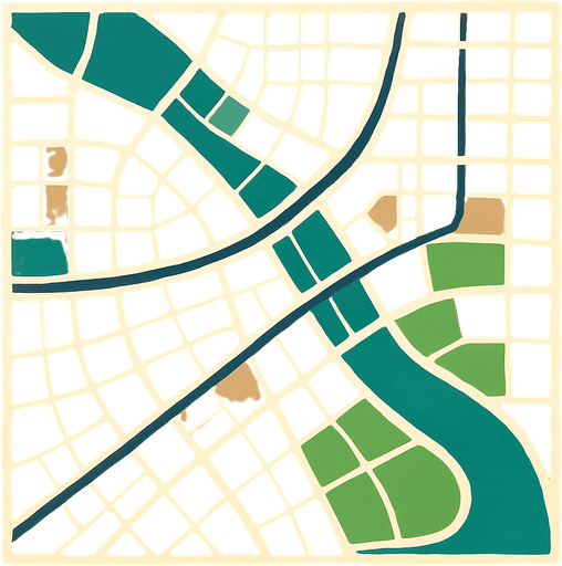 draw a city road  map.
In-Game asset.  2d.  High contrast.  No shadows