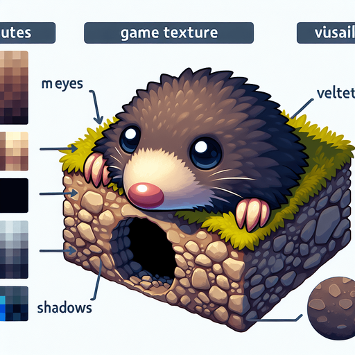 an mole coming out of a hole.
Single Game Texture. In-Game asset. 2d. Blank background. High contrast. No shadows.
