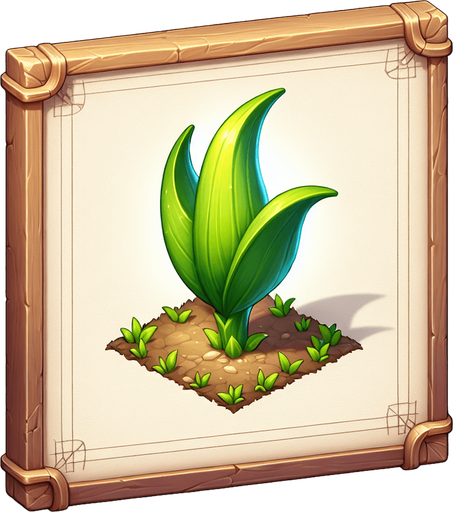 The first sprout of a corn plant..
Single Game Texture. In-Game asset. 2d. Blank background. High contrast. No shadows.