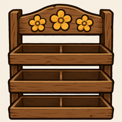 1700 x 110 piksel boyutlarında tahta boş çiçek rafı.
In-Game asset.  2d.  High contrast.  No shadows