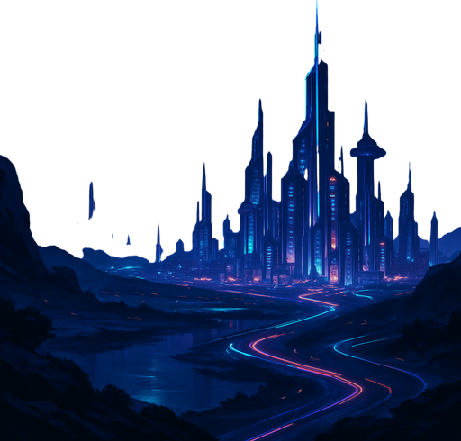 landscape of a furturistic world by night