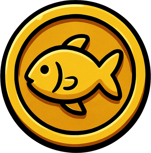 coin image üzerinde balık işareti olan bir madeni para altın renkte.
In-Game asset.  2d.  High contrast.  No shadows
