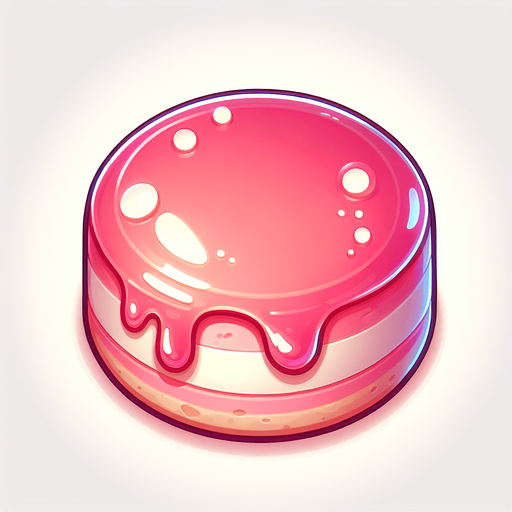 Pink round delicious jam piece.
Single Game Texture. In-Game asset. 2d. Blank background. High contrast. No shadows.