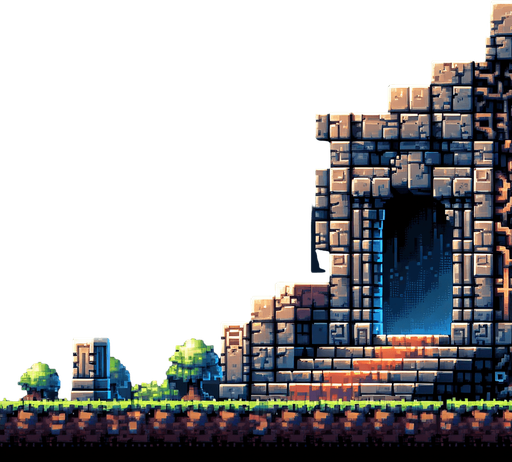 Dungeon pixelado.
Single Game Texture.  In-Game asset.  2d.  Blank background.  High contrast.  No shadows