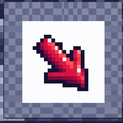 pixel art shape of a red arrow pointing downwards.
Single Game Texture. In-Game asset. 2d. Blank background. High contrast. No shadows.