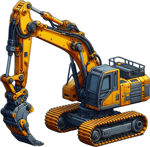 front face view of a yellow grapple excavator arm.
Single Game Texture. Game asset. 2d. Blank background. Color. High contrast. No shadows.