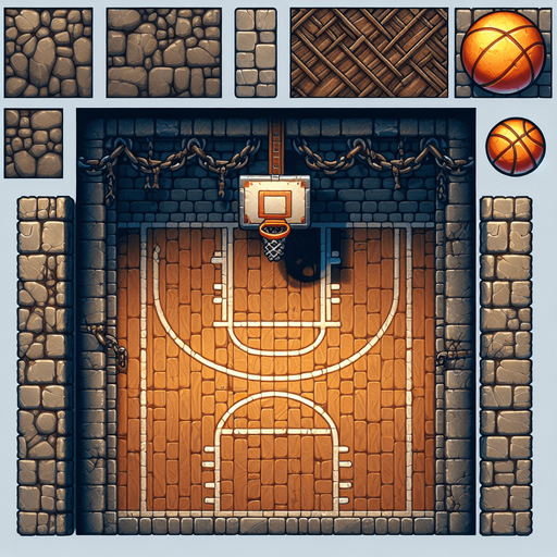 basketball dungeon background.
Single Game Texture. In-Game asset. 2d. Blank background. High contrast. No shadows.