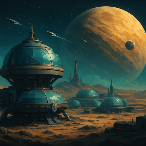 Fullscreen modern App Store landscape banner, 16:9, high definition, for a game titled "Gezegen" and with the description "Kendi uzay kolonini kur, kaynakları topla, otomasyon sistemleri geliştir ve diğer kolonilerle stratejik savaşlara girerek galaksinin hakimi ol!". No text on banner!, Uzay istasyonu, Gezegen