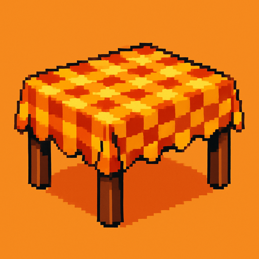 Una mesa con una funda estilo retro , pixelart.
In-Game asset.  2d.  High contrast.  No shadows