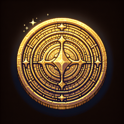 Gold coin.
Single Game Texture.  In-Game asset.  2d.  Blank background.  High contrast.  No shadows