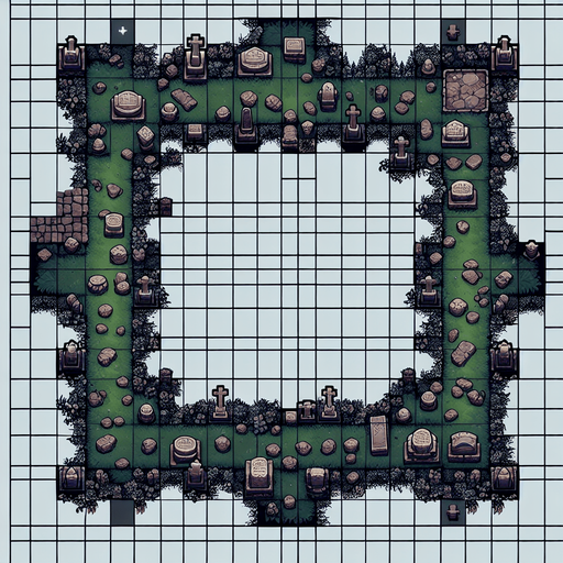 graveyard, top view.
Single Game Texture. In-Game asset. 2d. Blank background. High contrast. No shadows.