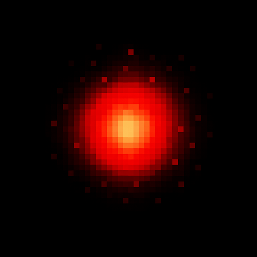 2d pixel high quality A red charcing glowing particle. Bright red core with subtle outer glow. 
Single Game Texture. In-Game asset. 2d. Blank background. High contrast. No shadows.