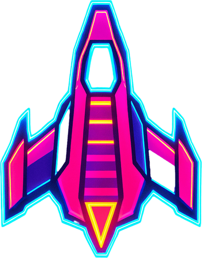 synthwave bright neon glow audiosurf or f-zero like ship
In-Game asset.  2d.  High contrast.  No shadows. facing upright vertical