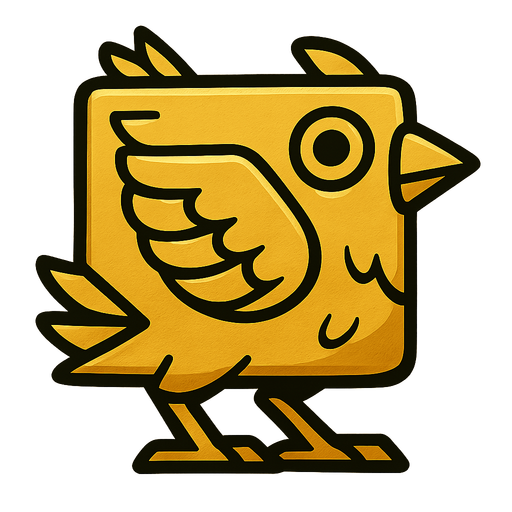 Square shaped gold bird.
In-Game asset.  2d.  High contrast.  No shadows