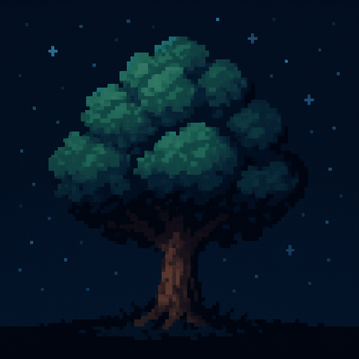 Pixel art de árbol pero de noche.
In-Game asset.  2d.  High contrast.  No shadows