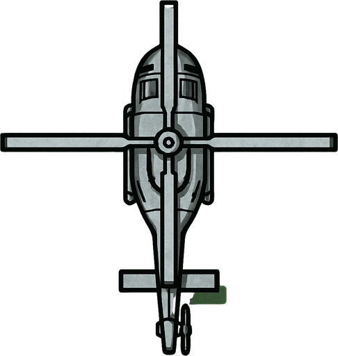 Helicopter image from upsite for 2d rpg game, color of helicopter is silver.
In-Game asset.  2d.  High contrast.  No shadows